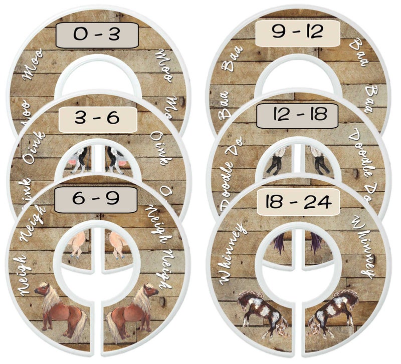 Mumsy Goose Baby Nursery Closet Dividers, Barnyard Themed, 6 Piece Set, Plastic, Multicolor, 3.5 in Height and Width, 1 3/8 in Diameter Opening - Image 1